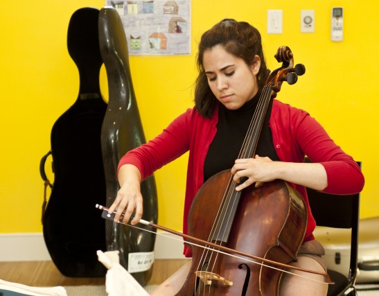 Christine Lamprea rehearsing