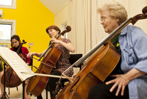 Christine Lamprea, Natasha Brosky, and Bonnie Hampton and rehearsing