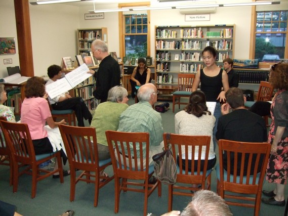 Yellow Barn musicians lead a pre-concert discussion at the Putney Public Library