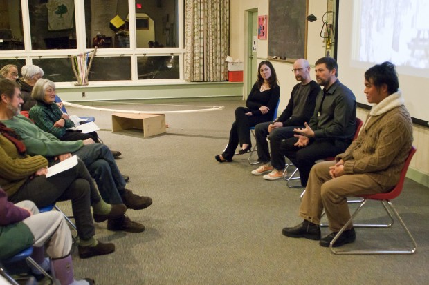 The ensemble speaks with the audience after their performance